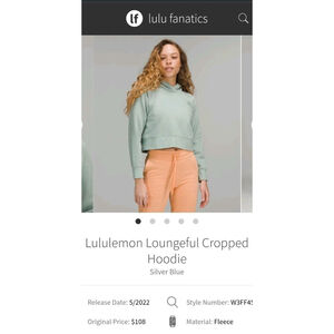 Lululemon Loungeful Cropped Hoodie *Silver Blue PTP "23 Best For Size 10 No Tag